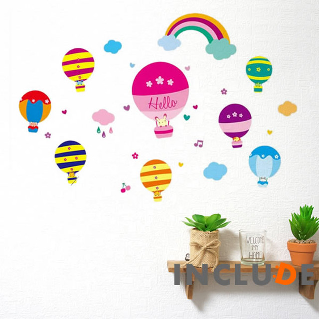 ウォールステッカー 熱気球 フライト キッズ アニマル 赤ちゃん Baby Animals かわいい 動物 Zoo 気球 空を飛ぶ 雲を見る 虹 気球が飛ぶ 気球に乗る Kabe Kawaii