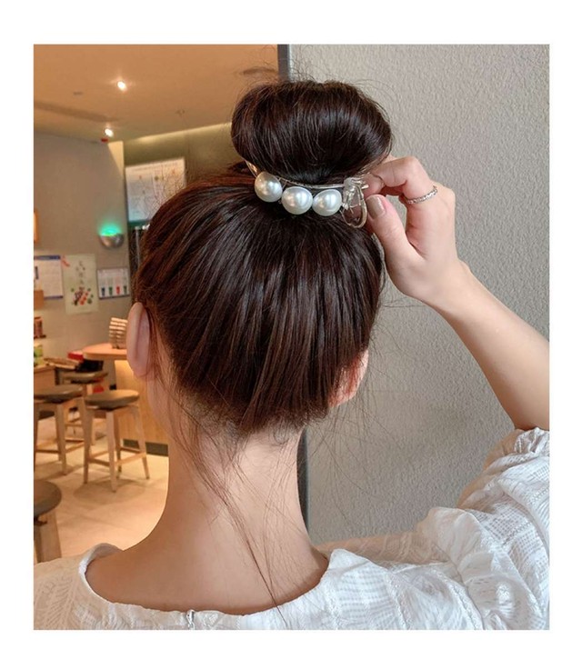 即納 簡単シニヨンヘアに パールクリップ 韓国ヘアアクセサリー バンスクリップ Plume Accessories