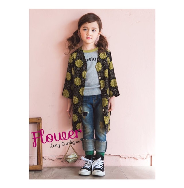 レトロ花柄ロングカーディガン 送料無料 人気韓国子供服ともい屋