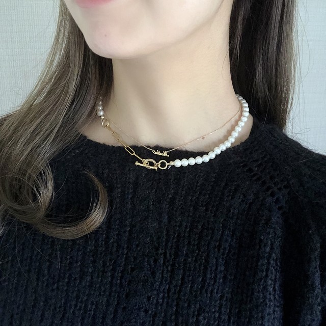 【ネックレス】金属アレルギー対応チェーン使用 チェーンパールのネックレス
