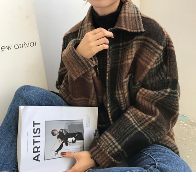 Cpoシャツジャケット チェック柄 オーバーサイズ アウター レディース 秋 冬 長袖 大人可愛い ボリュームシルエット Lalas