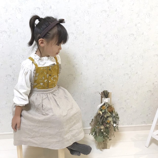 ピンタックワンピース Cotton Linen マーガレット マスタード 90 150size 大人free Size かわいいハンドメイドオーダー子供服 Petit Chambre