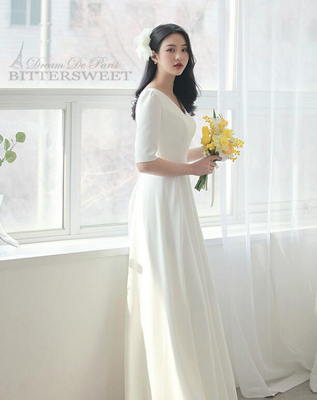 Wd180jx ウェディングドレス ワンピース ウェディングドレス 半袖 Vネック ウエディングドレス ドレス スレンダーライン ロング 編み上げタイプ Xs Xxl B Sweet