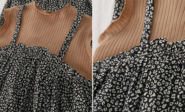 くすみカラーが可愛い レオパード ドッキング ワンピース ワンピース 子ども服 キッズ ファッション 女の子 子供服 リブ レオパード柄 ヒョウ柄 くすみカラー ドッキング ノースリーブ ひざ丈 春 夏 秋 90 100 110 1 130 140 韓国 送料無料 韓国レディース キッズ