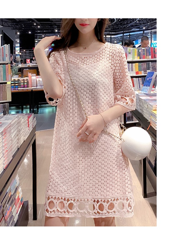 2カラー ツーピースワンピース レース 透け感 五分袖 膝丈ワンピース お呼ばれ お出かけ デイリー パーティー イベント Mpuo Miya