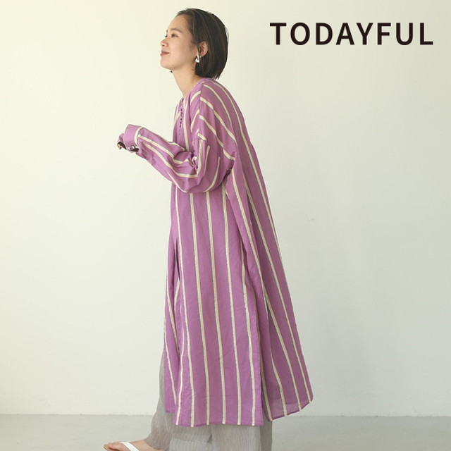 Todayful トゥデイフル Life S ライフズ Sheer Stripe Gown シアーストライプガウン Blue Lotus