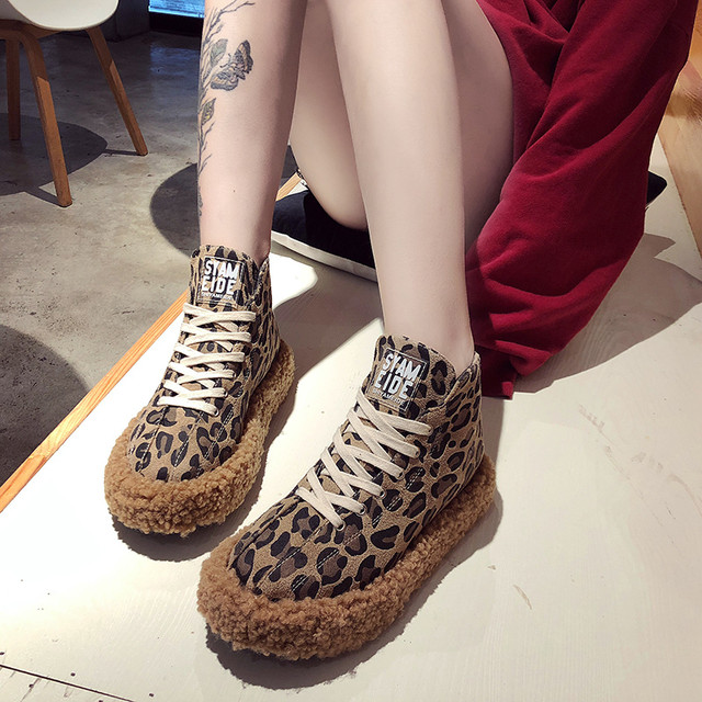 もこもこ レオパード柄 スニーカー ヒョウ柄 シューズ ボア ブラック 歩きやすい 秋冬 レディース 靴 デイリー 通勤 通学 お出かけ Ptnym2445 Shop Suba