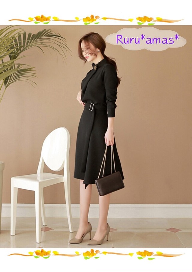 お取り寄せ品 フォーマルにも 綺麗シルエットのブラックワンピース Ruru Amas