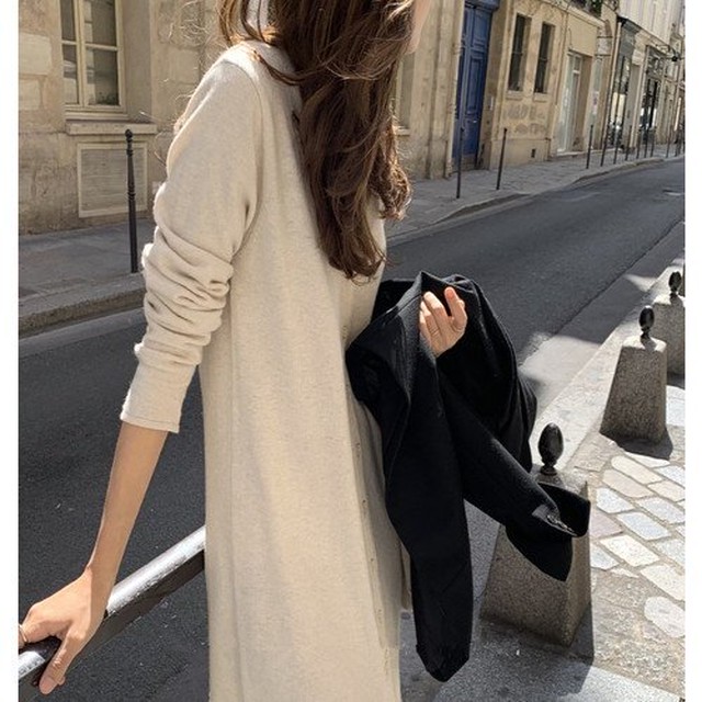 ワンピース レディースワンピース レディース カーディガン ロングカーディガン 長袖 Vネック ボタン 体型カバー ストレート Iライン 冬 ワンピース レディースワンピース レディース Leaflower 001 リーフラワー レディースファッション専門店