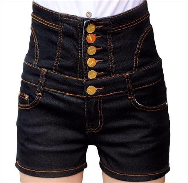 ナナコレクション Nana Collection 15 夏 デニム ショーパン タイト テイラー女子 ハイウエスト 3d バックストラップ ヒップアップ 大きいサイズ 美ライン 美脚 脚長 スリム 短パン ホットパンツ ジーンズ カジュアル 女性 レディース ショートパンツ ブラック S