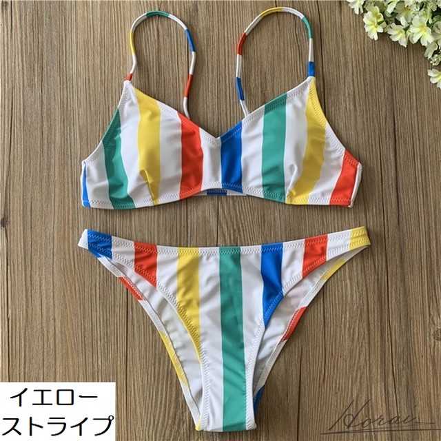 水着 ブラジリアンビキニ セクシー カラフル ビスチェ Vネック 谷間魅せ 水着 レディース ビキニ 大人可愛い 海外 リゾート ビーチ 10代 代 Horai