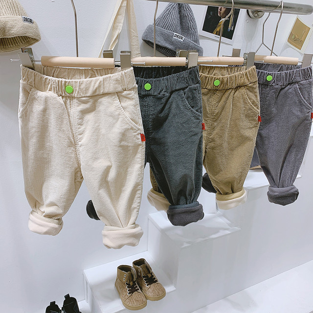カスタマイズされた生地子供用コーデュロイプラスベルベットパッド入りパンツネッキングフィートパンツ男の子冬のズボン潮 ウィンター 冬物 Snsで話題 Kids男の子 Kids女の子 韓国ファッション 男の子ママ 女の子ママ 海外キッズファッション 親子コーデ 今日の服