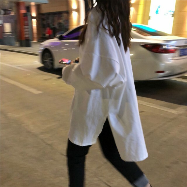 Tシャツ オーバーサイズ シンプル サイドスリット ラウンドネック でか服 メンズ 単色 ビッグシャツ ミニワンピ チュニック Emarkitekt