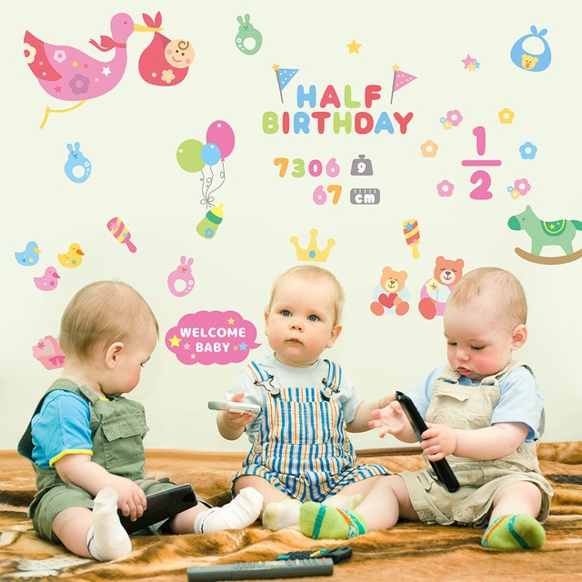 メール便送料無料 ウォールステッカー 誕生日 バースデー 男の子 女の子 1歳 飾り ウェルカムベイビー マジックスクウェア ウォールステッカー 飾り かわいい ウォールステッカーのスクウェア