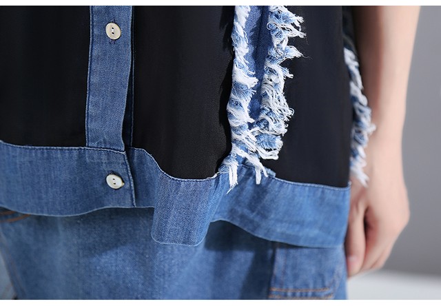 ベスト ジャケット デニム パッチワーク ストリートファッション 衣装 デニムジャケット 半袖 シャツ デニムシャツ シフォンシャツ Dm22 Top Mode