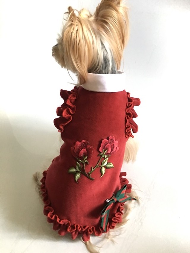 犬服オーダー クリスマス レッドバラワンピース Dogdress Ari Ra