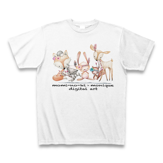 Tシャツ 森の動物たち ホワイト Mominokiチョークアート