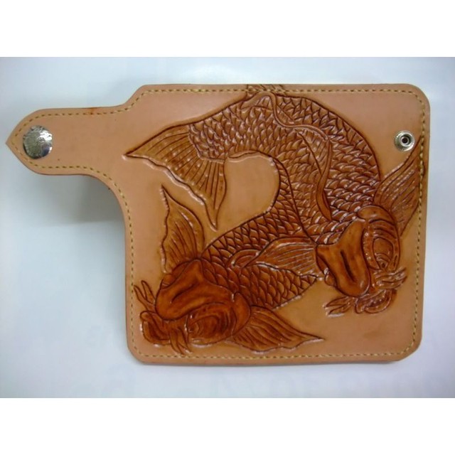 Carp 鯉4 こい カービング 深彫り 長財布 メンズ ブランド 革 レザー 財布 ロングウォレット 送料無料 ライダース ウォレット シルバーコンチョ ルナ ファルファッラ レザークラフト