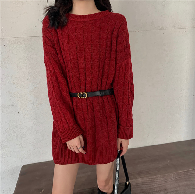レディース ワンピース ミニ ワンピース ドレス 長袖 ラウンドネック リブ ニット セーター ミニ丈 スカート ストレート ワンピース 春 シンプル カジュアル おしゃれ 大人可愛い お出かけ デート 通勤 通学 学生 キャンパス 旅行 普段着 レッド 赤 Hf Haru Meets Foo