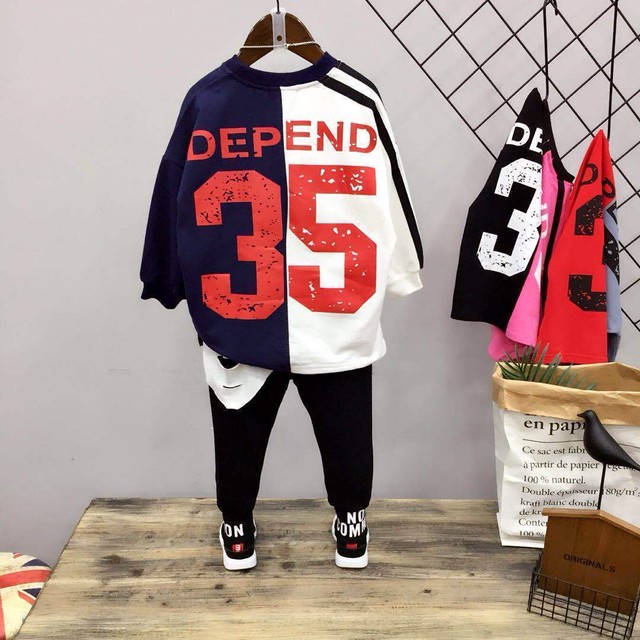 バイカラー トップス 長袖 バックプリント 韓国 おしゃれ デザイン 男女兼用 子供服 男の子 130 140 150 160 Jump Kids