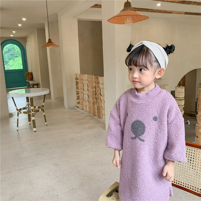 予約商品 くまさんロングワンピース クマ ベア 子供服 フリース ボア ロング丈 トレーナー ワンピース 女の子 未就学 小学校低学年 小学校高学年熊 韓国子供服 マキシ 90cm 100cm 110cm 1cm 130cm Lavoro