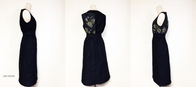 1点もの デザイン画付き ベルト付き着物襟ロング和柄ワンピース Koji Toyoda Koji Toyoda