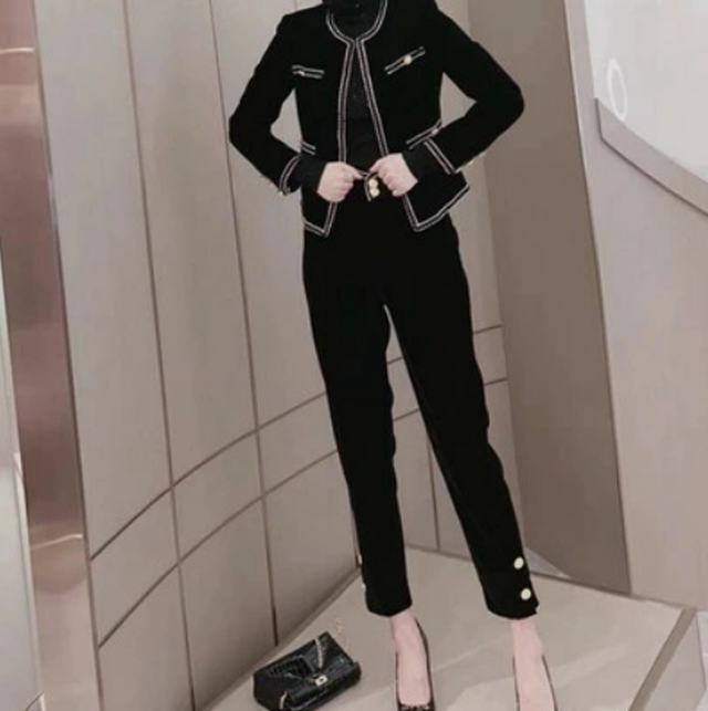 卒業式 スーツ ママ おしゃれ ジャケット セットアップ レディース 卒業式 入園式 卒園式 七五三 セレモニースーツ タートルネック 大きいサイズ パンツスーツ かっこいい 長袖 アンクルパンツ クロップドパンツ フォーマル きれいめ ブラック 黒 Xl 代 30代 40代 50代