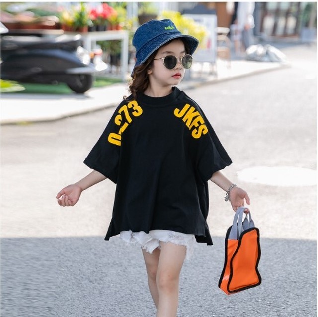 Jkfstシャツ 黒 オシャレ 女の子 子供服 キッズファッション 韓国子供服gameness