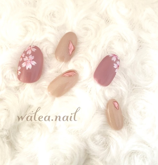 Walea Nail No 8 桜とミラーで春ネイル ネイルチップ販売 Walea Nail