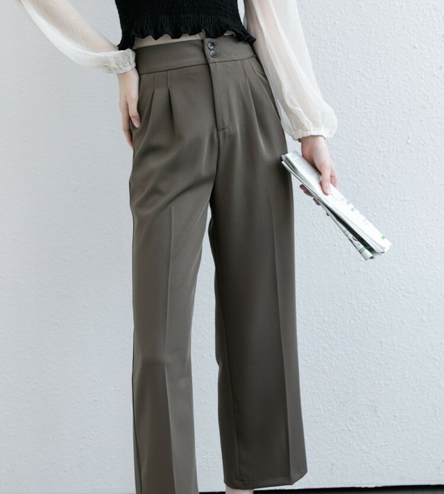 ハイウエスト ワイドパンツ テーパード センタープレス タック 9分丈 アンクル丈 オフィスカジュアル 通勤 大人コーデ 秋冬 ｍ1129 Girls Ladies Fashion ユーユアユー