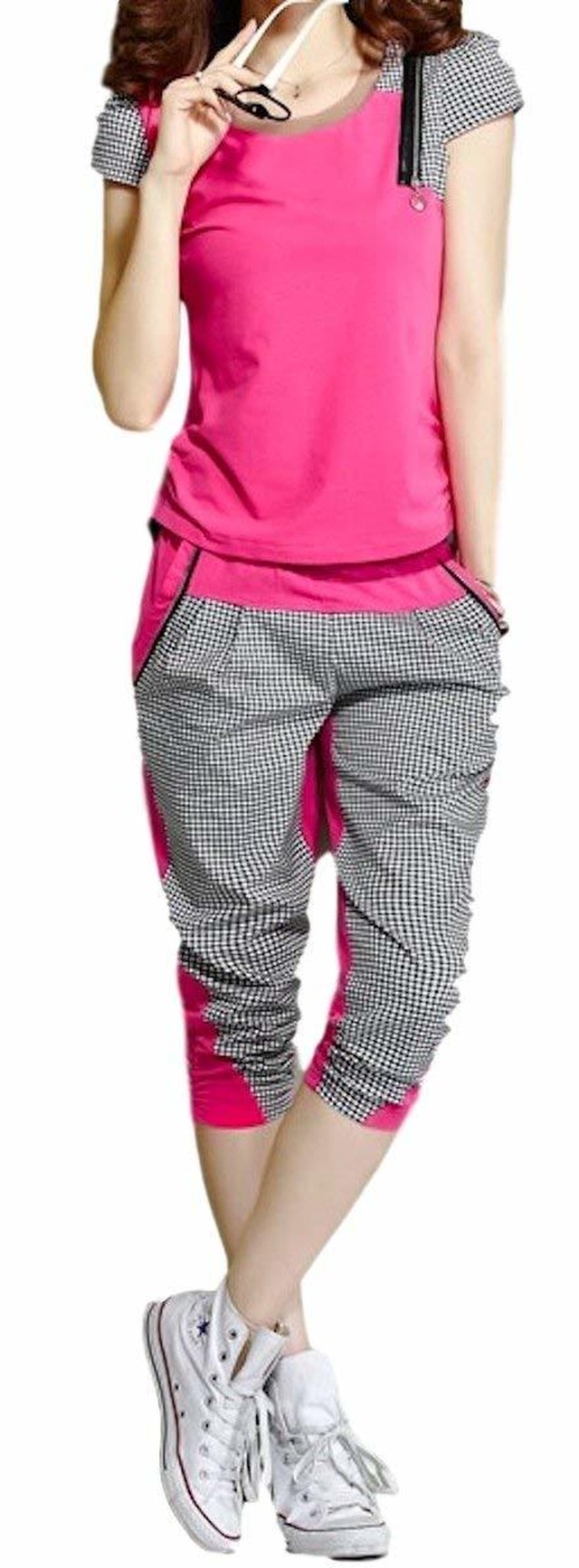 肩の ワンポイント ジッパー が かわいい レディース ジャージ スウェット ルームウェア 上下 セットアップ 春 夏物 半袖 7分丈 ロングパンツ セット 大きいサイズ あり Molemmat