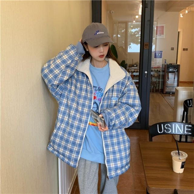 ボアジャケット レディース リバーシブル ボア アウター 韓国 ファッション 冬服 レディース チェック 2way 袖ライン ロゴ ボアブルゾン カジュアル ストリート オルチャン ファッション もこもこ アウター レディース 冬 Vestito