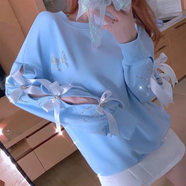 ribbon sleeve pastel sweat