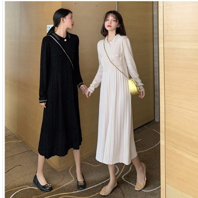 韓国 ファッション レディース ワンピース 夏 春 ワンピース レディース 長袖ワンピース プリーツワンピース ロング丈 ハイウエスト ゆっ Basecamp49