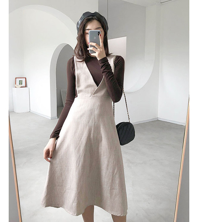 秋冬新作 レディース ジャンパースカート サロペット ワンピース オールインワン 深vネック 細身 特売チャンネル