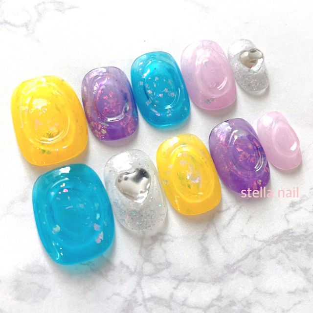 ネイルチップ ぷるぷるネイル 春夏 ドロップ ネイル ニュアンス ショートネイル ちび爪 ネイルチップ Stella Nail