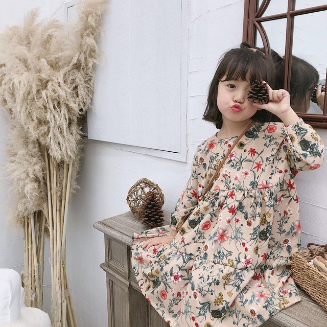 19春秋 花柄 ワンピース Chiffon Dress Fairy Dress Princess Dress 女の子 80 130cm Lovely Baby子供服 可愛い キッズ Coolkids