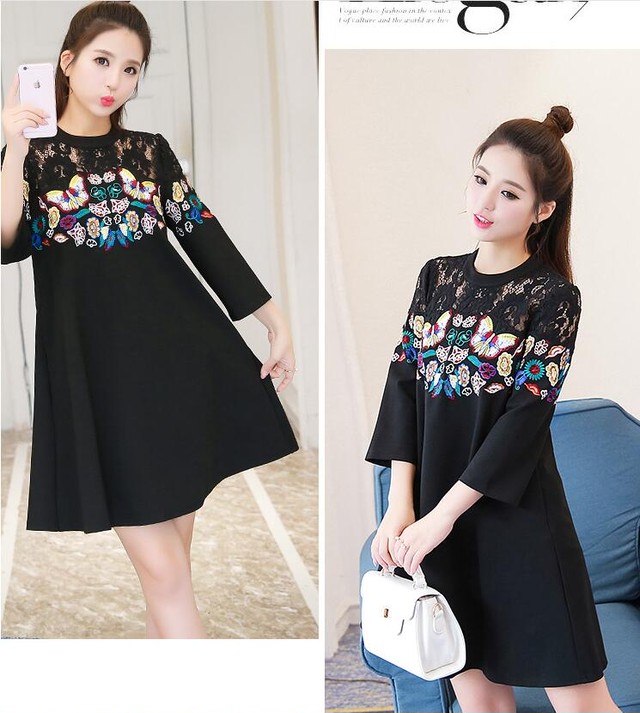 Aラインワンピース ワンピース パーティードレス ショート丈 5分袖 7分袖 フレア 花柄 刺繍 結婚式 Cn0548 ワンピの里