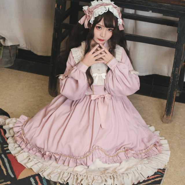 全3色 ワンピース ロリータ ロリータワンピース 甘ロリ カジュロリ ゴスロリ レディース レース キュート 可愛い プリンセス ロリータ風ワンピ クラシカル ミディアム丈 膝上 長袖 夢かわ セットアップやパンツドレスなど二次会ドレスに合う海外ファッションサイト Urubei