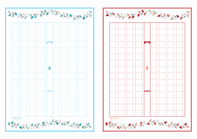 ジャスティス原稿用紙 A5サイズ原稿用紙２枚組 葉の模様 水色 えんじ Justicepaper