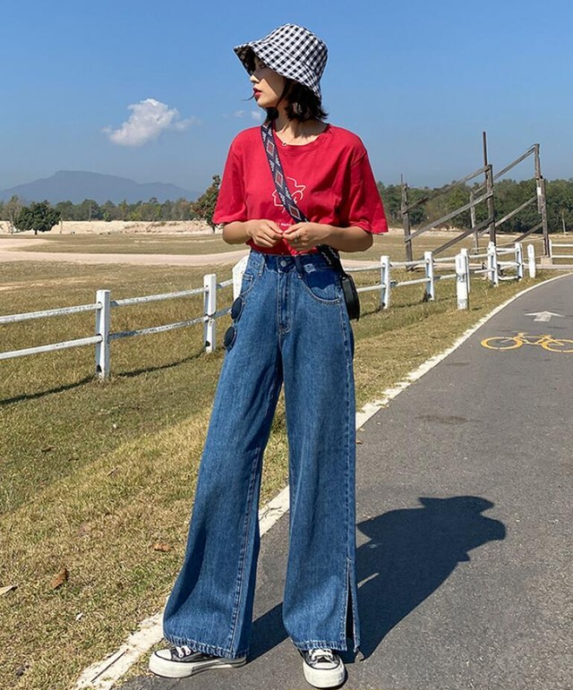 デニムタイトスリットワイドパンツカジュアル 海外買付 ファッションan 流行りでも安さでもなく今の私に似合う服