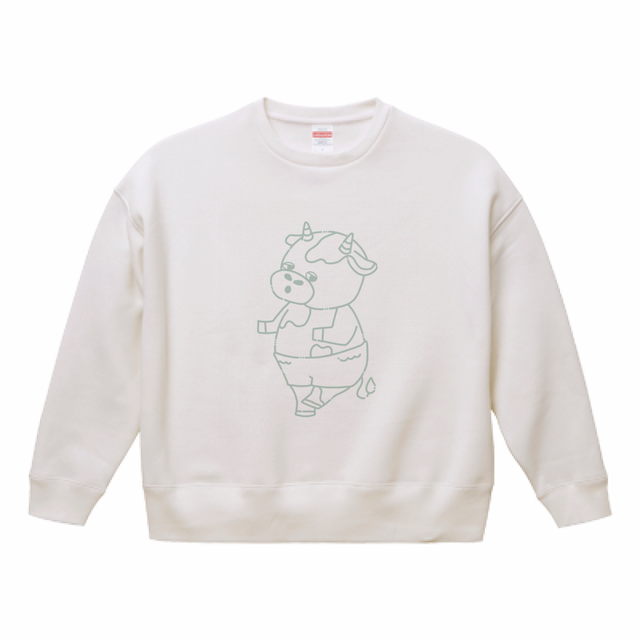 ビックシルエットアニマルスウェット うしくん ホワイト アニマルスウェット 可愛い双子コーデキャラtシャツ 親子ペア Na Ra