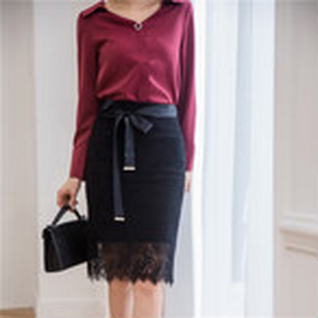 タイトスカート タイト スカート レース レーススカート 膝丈 スリット ひざ丈 タイトスリットスカート 大きいサイズ 秋 秋冬 韓国 オルチャン 大きいサイズ専門の韓国ファッション通販 Ellekorea