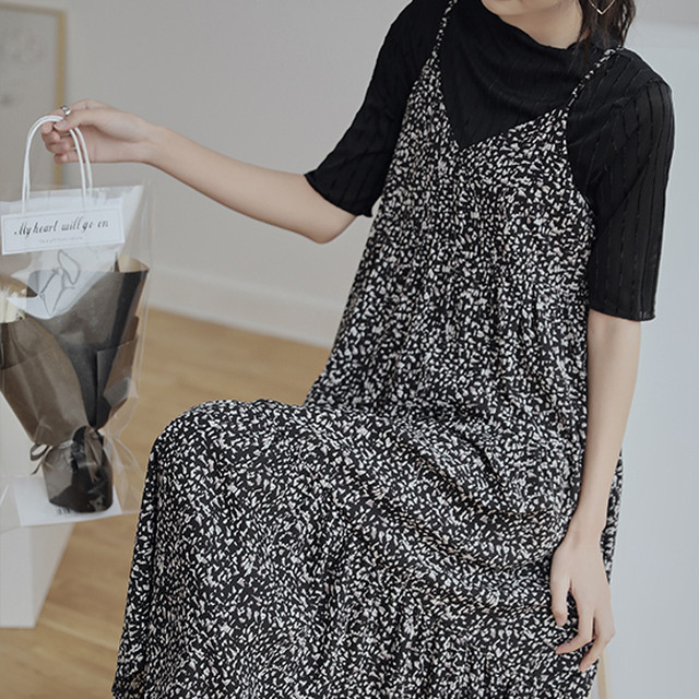 セットアップ ツーピース 半袖 カットソー ワンピース キャミソールワンピース ミモレ丈 フレア ドット柄 Quadrifolie クローバー