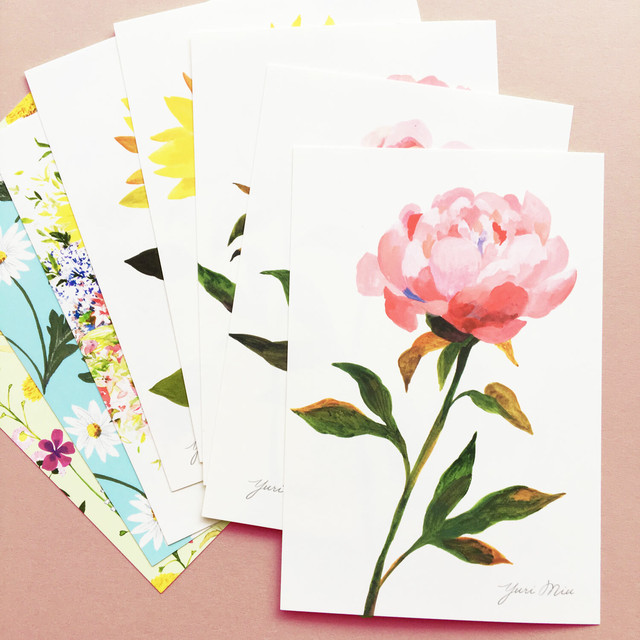 花々のポストカード 8枚セット 芍薬 向日葵 野の花 Etc Ayulia Miu