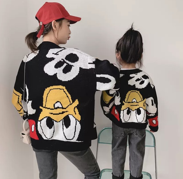 Ksnt2 送料無料 Kids Baby ミッキー ドナルド ニットカーディガン ミッキープルオーバー カーディガン ニット 親子コーデ リンクコーデ ミッキーコーデ ディズニーコーデ ドナルドコーデ Maile