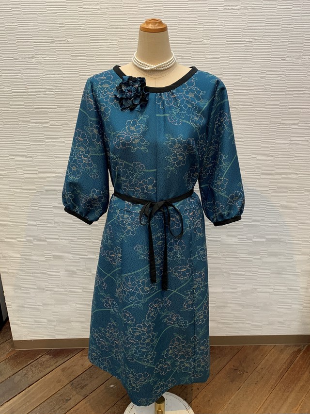 ワンピース 着物リメイク Madame Lila 着物リメイク なすの花