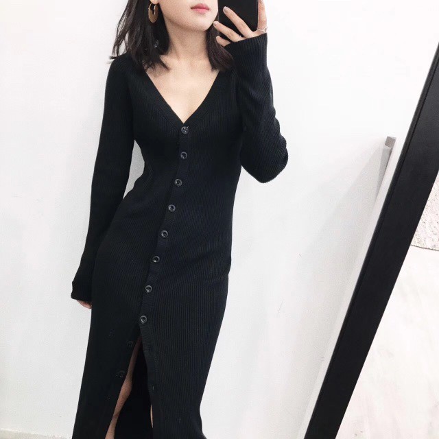 ウエストが細く見える Vネックニットワンピース ひざ丈 セーターカーディガン 秋冬ニットスカート コスプレ レディースファッション アクセサリー 雑貨品