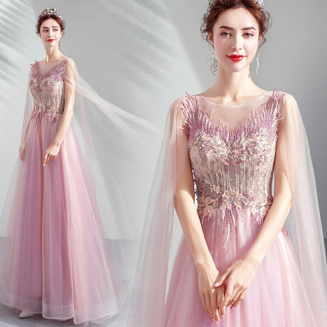 8006カラードレス ロングドレス 結婚式二次会 発表会 披露宴 演奏会 大きいサイズ 小さいサイズ ピンク 満天屋