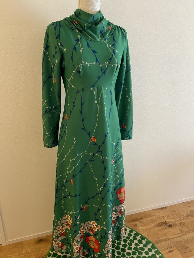 ヴィンテージ 70s フランス 野イチゴ柄ロングワンピース L Armoire De Mamie
